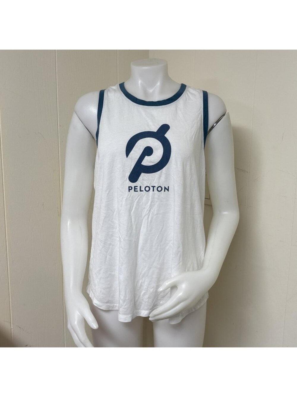 Peloton Muscle Shirt Tank White Ringer Performance RacerBack Sleeveless Womens L